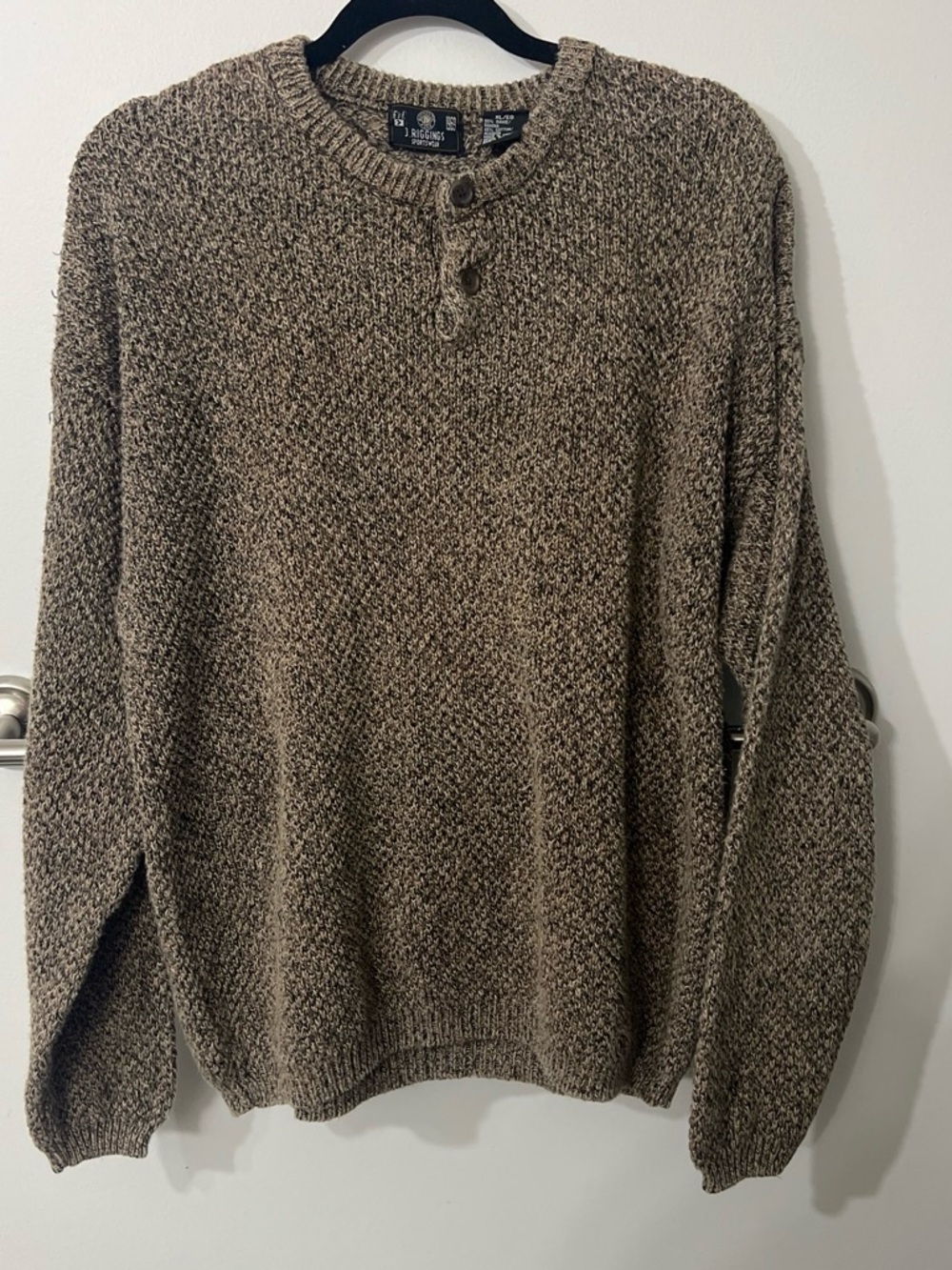 Men's jf j.ferrar Taupe Marled Henley Crewneck Sweater